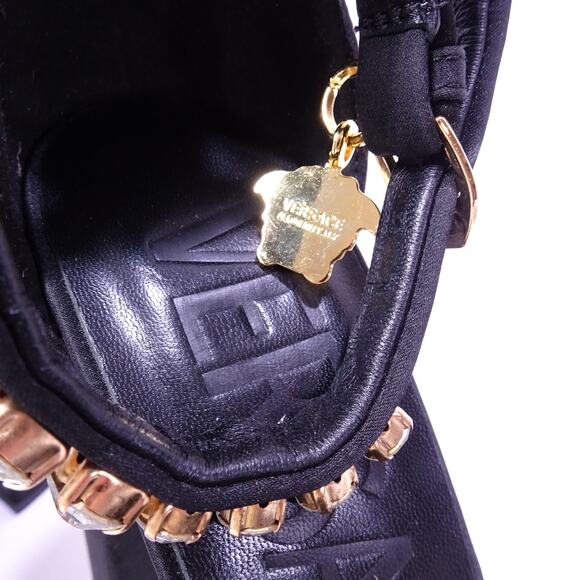 Versace Aevitas Medusa Satin Leather Crystal Charm Double Platform Sandals Sz 37 - Picture 15 of 16